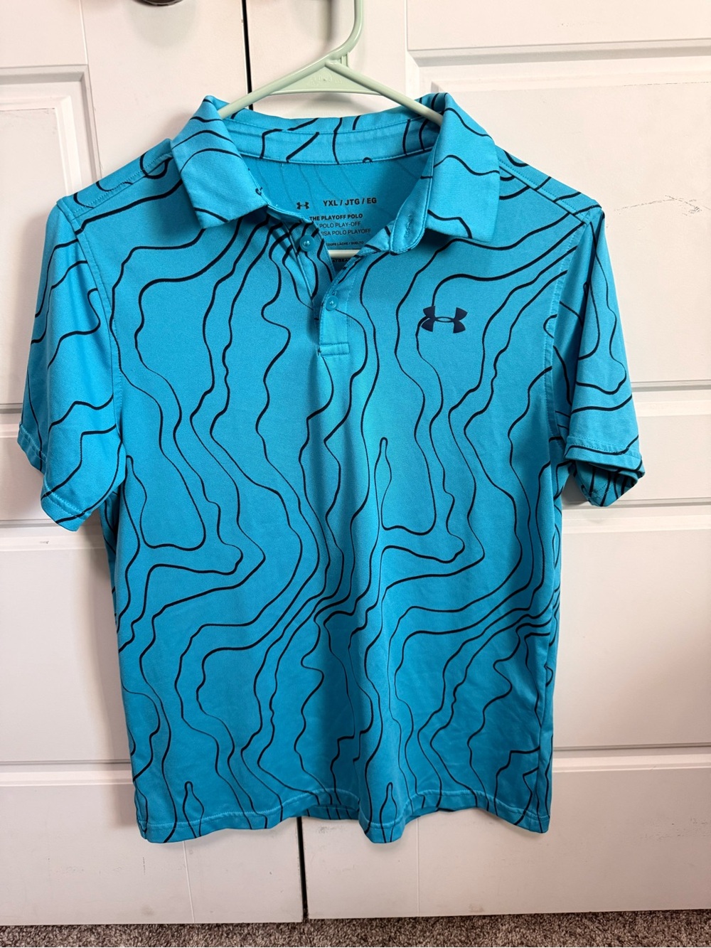 Under Armour Bright Turquoise Blue Polo with Black Wavy Graphic